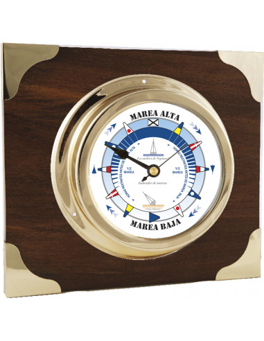 BRASS CASE TIDE INDICATOR ON WOODEN BOARD