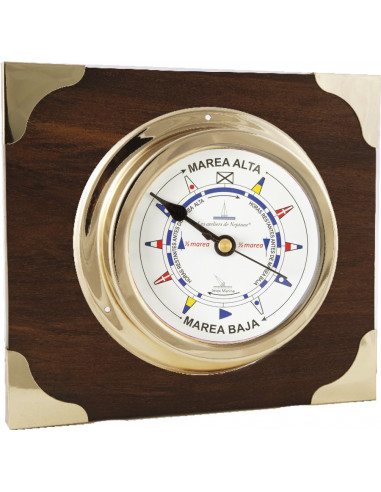 BRASS CASE TIDE INDICATOR ON WOODEN BOARD