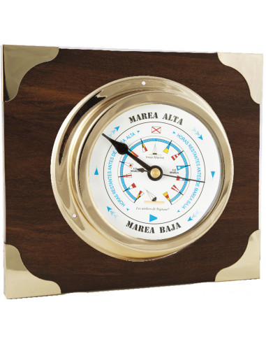 BRASS CASE TIDE INDICATOR ON WOODEN BOARD