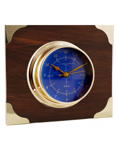 BRASS CLOCK ON WOODEN AND BRASS BOARD