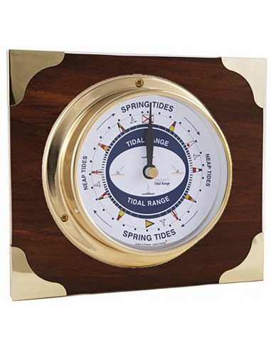 BRASS CASE TIDAL RANGE INDICATOR ON WOODEN BOARD