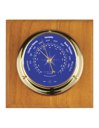 BRASS BAROMETER ON WOODEN BOARD