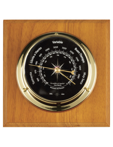 BRASS BAROMETER ON WOODEN BOARD