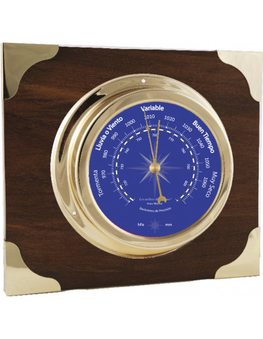 BRASS BAROMETER ON WOODEN AND BRASS BOARD